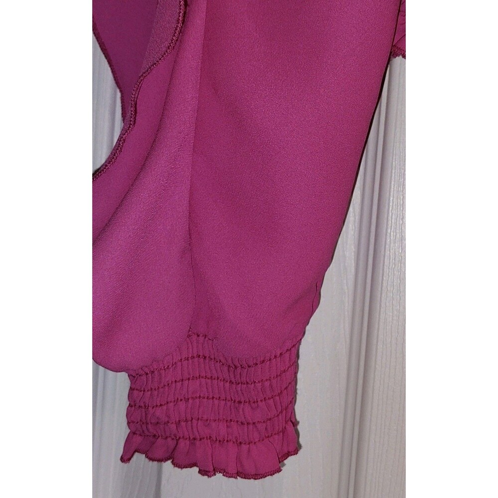 MARIA JOSÉ Hot Pink Smocked Ruffle Sleeve Off-The-Shoulder Crop Top M/G - Picture 11 of 12